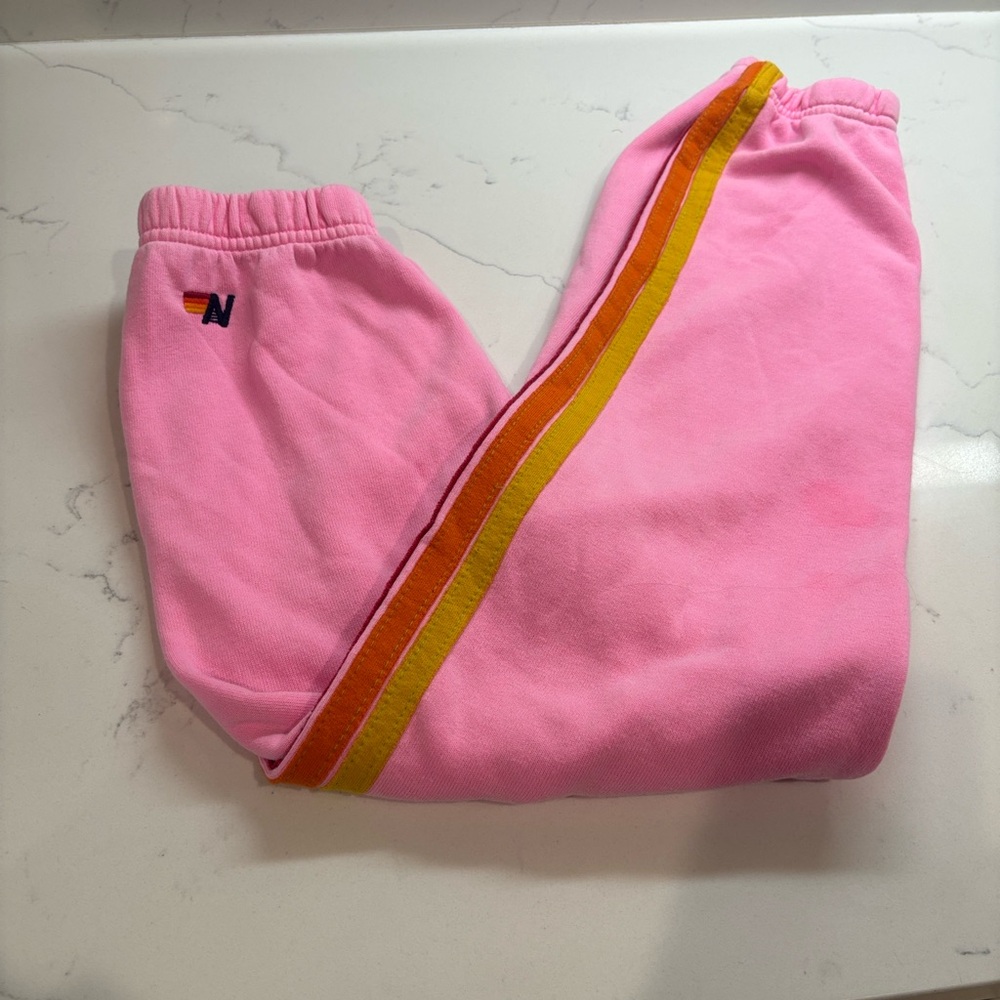 Aviator Nation Pink Joggers with Rainbow Stripe